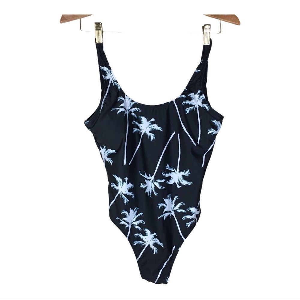 Aeropostale Black Palm Tree One Piece Swimsuit M